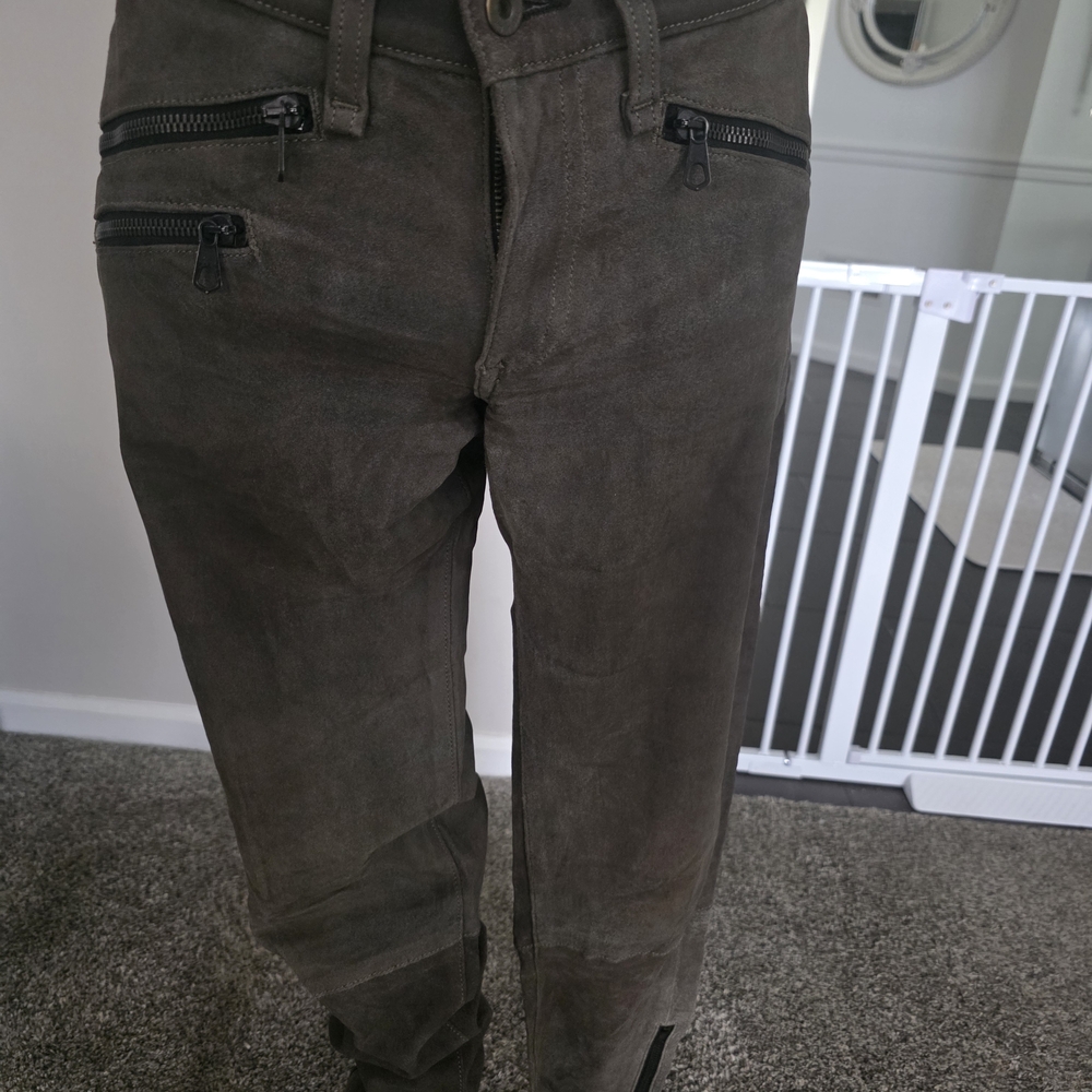 rag & bone  Olive-Brown Suede/leather Cargo Pants with Zip Pockets
